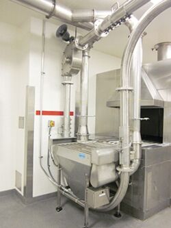Custom cage wash station with hopper and Tubular Drag Conveyor | Hapman.com