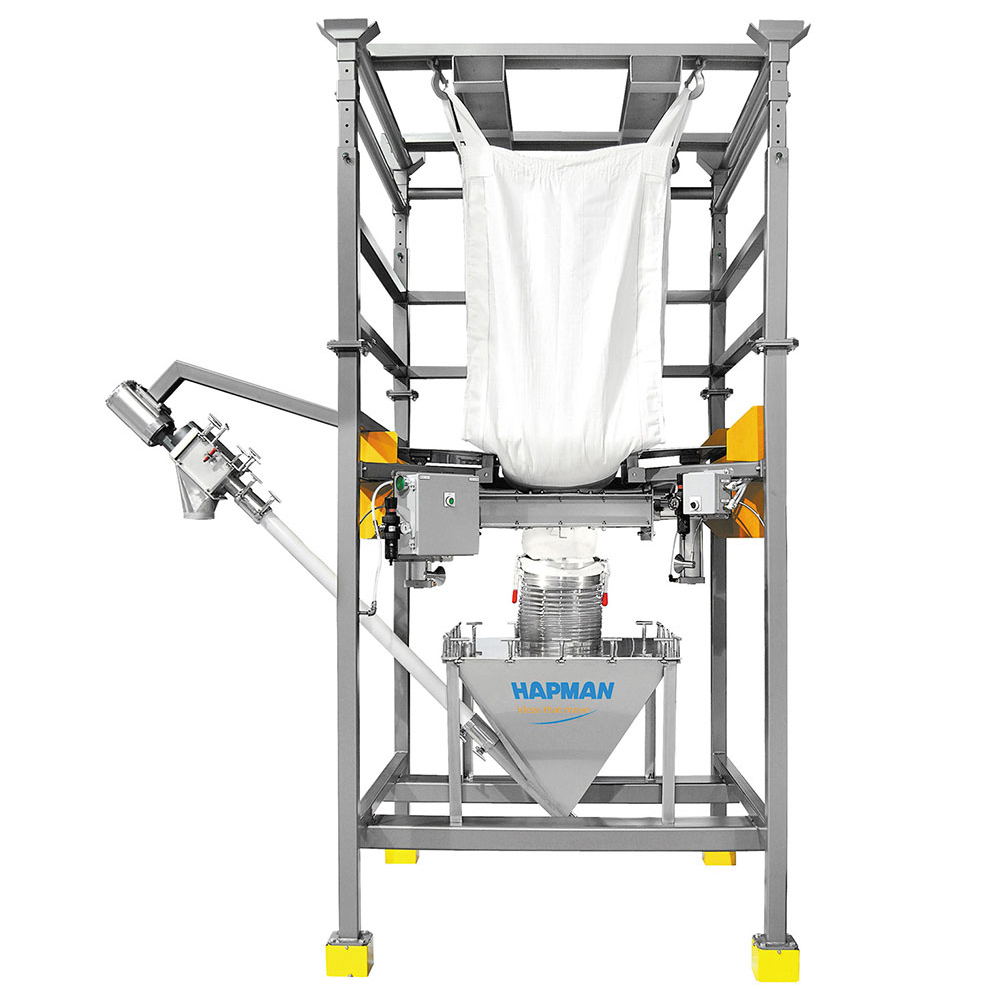 a bulk bag unloader with a fork lift bulk bag unloader