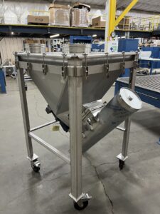 Hapman Flexible Screw Conveyor Hopper with heavy duty clamps.